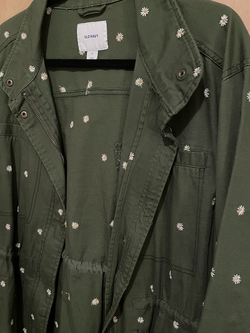 Old Navy Olive Green Daisy-Embroidered Utility Jacket
